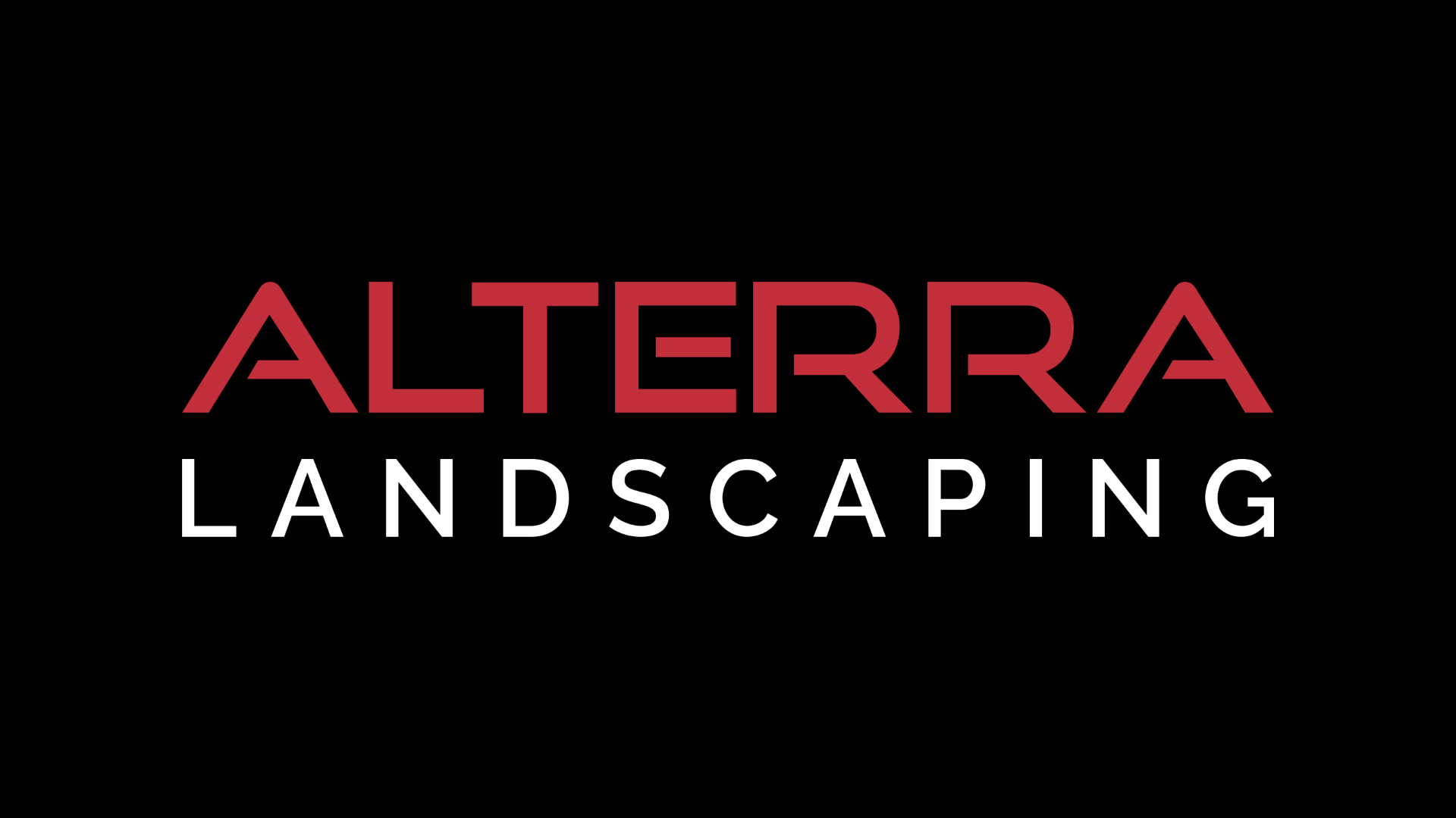 A logo with "ALTERRA LANDSCAPING" in bold, red and white text, set against a black background.